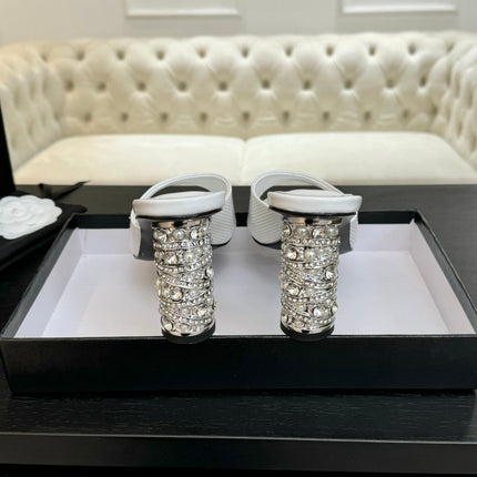 T-STRAP PEARL HEEL 85 MM SANDALS IN WHITE LAMBSKIN MULE