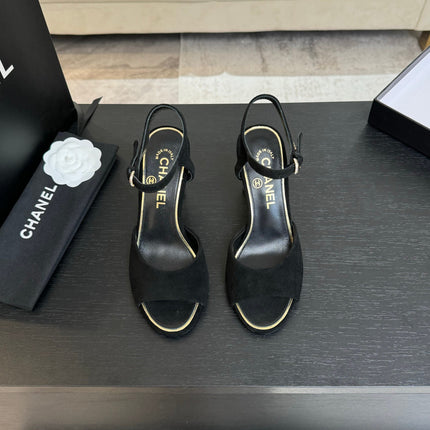 T-STRAP PEARL HEEL 85 MM SANDALS IN BLACK SUEDE