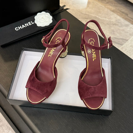 T-STRAP PEARL HEEL 85 MM SANDALS IN SANGRIA RED SUEDE