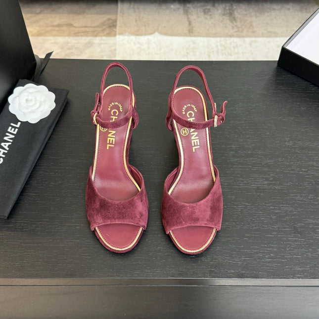 T-STRAP PEARL HEEL 85 MM SANDALS IN SANGRIA RED SUEDE