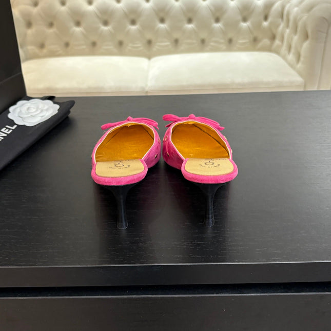 HIGH HEEL MULE 65 MM IN DEEP PINK SUEDE