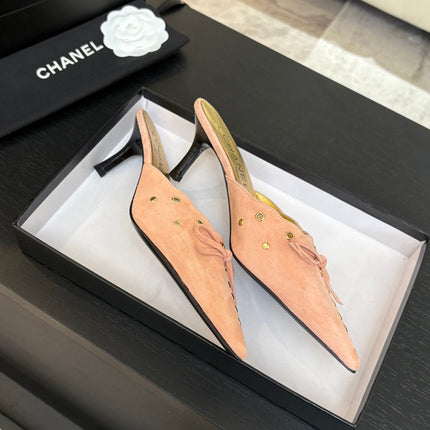 HIGH HEEL MULE 65 MM IN LIGHT PINK SUEDE