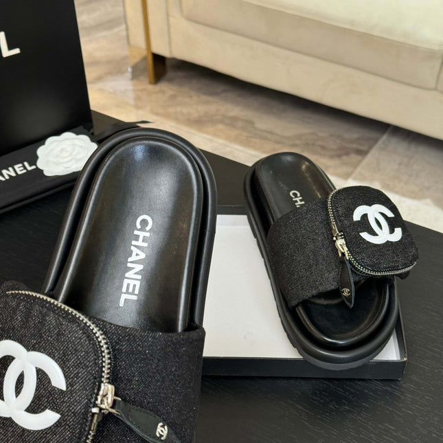 SLIDE IN BLACK DENIM FABRIC 45 MM