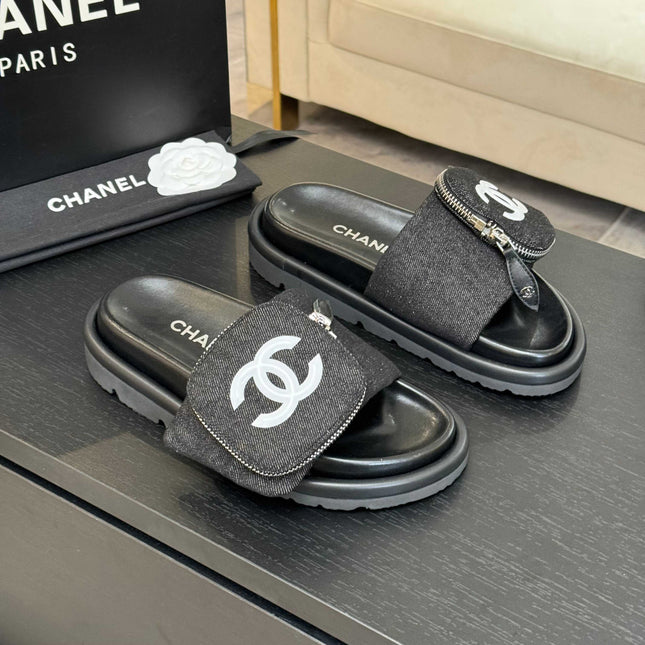 SLIDE IN BLACK DENIM FABRIC 45 MM