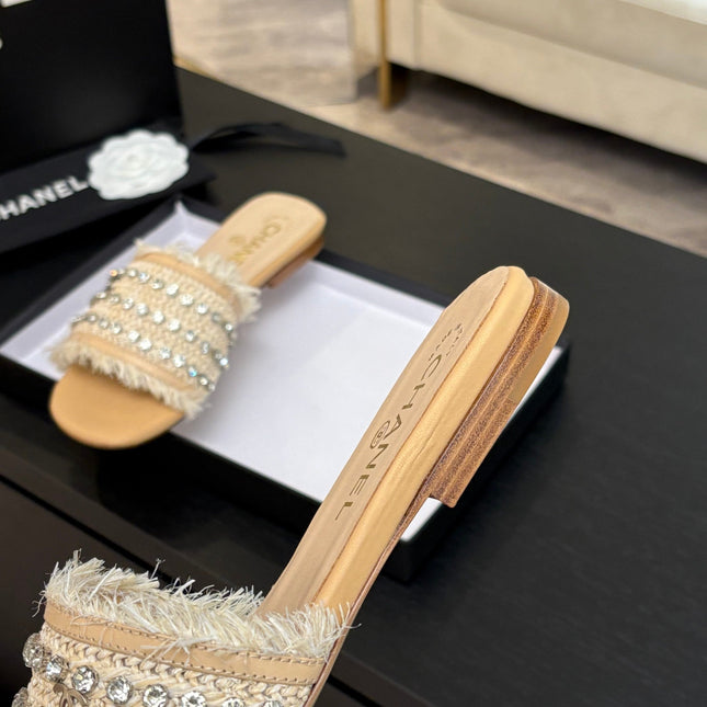 FLAT SANDALS BEIGE MIX LIGHT ORANGE WITH CRYSTALS