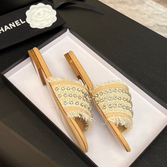 FLAT SANDALS BEIGE MIX LIGHT ORANGE WITH CRYSTALS