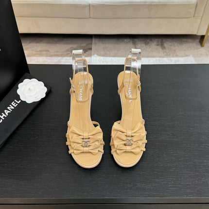HIGH HEEL SANDAL WITH BOW IN BEIGE LAMBSKIN