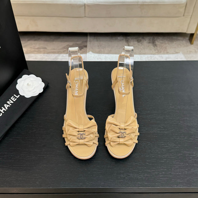 HIGH HEEL SANDAL WITH BOW IN BEIGE LAMBSKIN