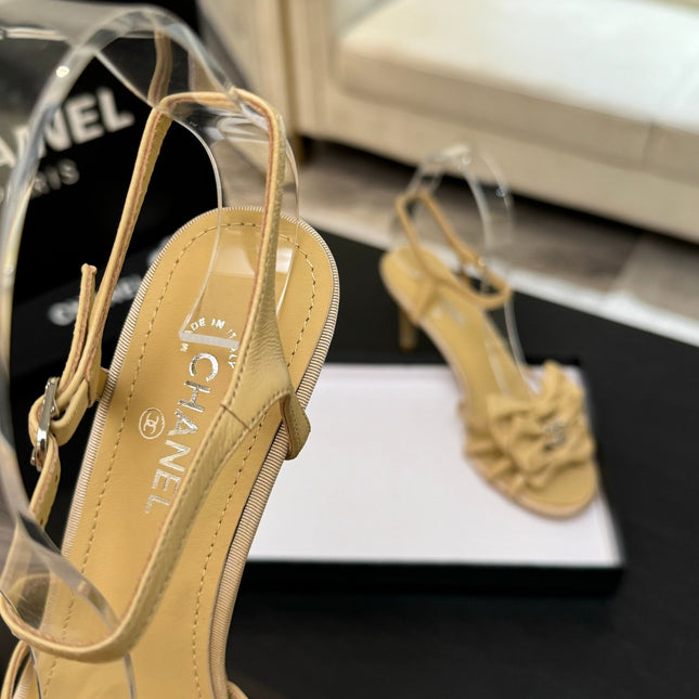 HIGH HEEL SANDAL WITH BOW IN BEIGE LAMBSKIN