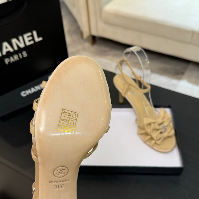 HIGH HEEL SANDAL WITH BOW IN BEIGE LAMBSKIN