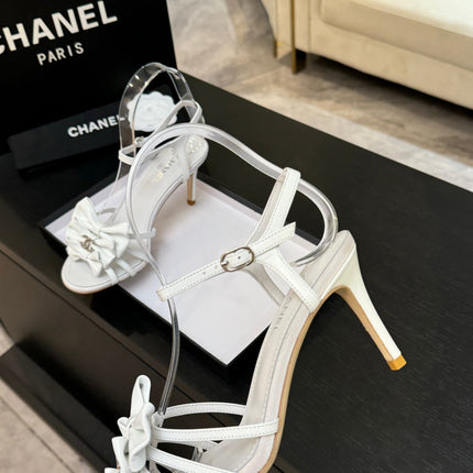 HIGH HEEL SANDAL WITH BOW IN WHITE LAMBSKIN