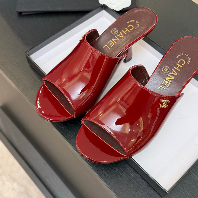 PEEP TOE MULE 85MM IN WINE RED PATENT CALFSKIN