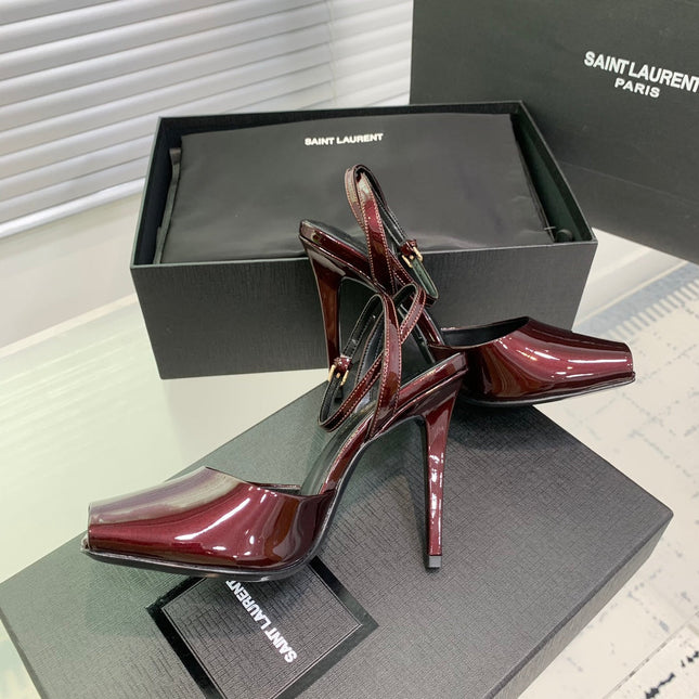 SL FISH MOUTH SANDAL PUMP BERRY POLISHED CALFSKIN