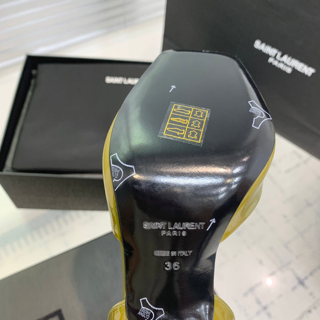 SL FISH MOUTH SANDAL PUMP LEMON POLISHED CALFSKIN