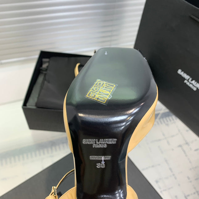 SL FISH MOUTH SANDAL PUMP FLAX POLISHED CALFSKIN