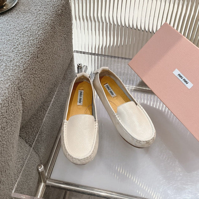 SLIP-ON HAND-SEWN SHOES WHITE CREAM COWHIDE