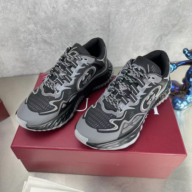 GG RIPPLE SNEAKER IN LIGHT GRAY MIX BLACK LAMBSKIN AND FABRIC