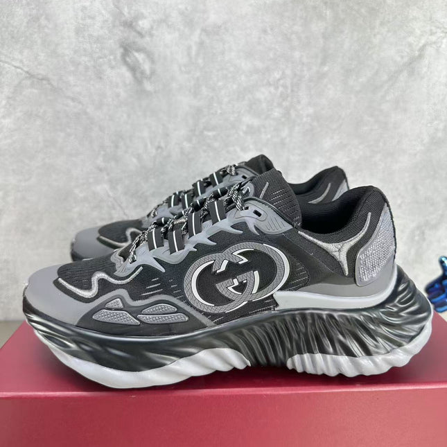 GG RIPPLE SNEAKER IN LIGHT GRAY MIX BLACK LAMBSKIN AND FABRIC