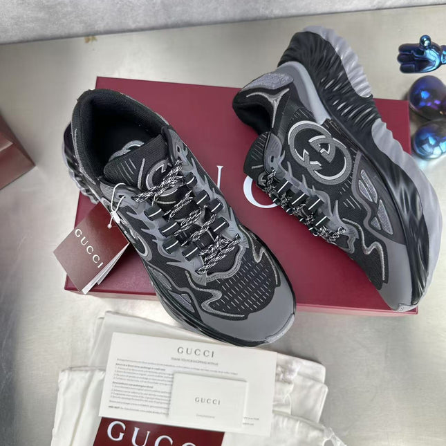 GG RIPPLE SNEAKER IN LIGHT GRAY MIX BLACK LAMBSKIN AND FABRIC