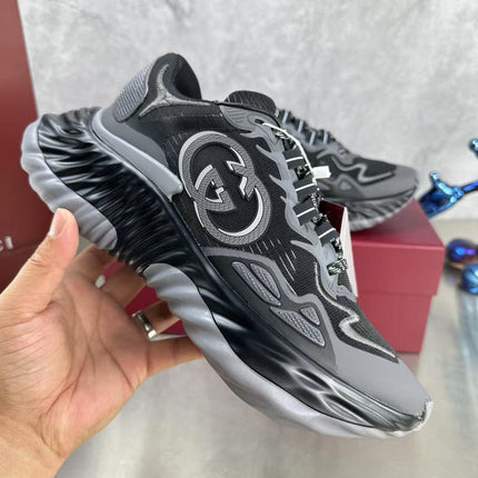 GG RIPPLE SNEAKER IN LIGHT GRAY MIX BLACK LAMBSKIN AND FABRIC