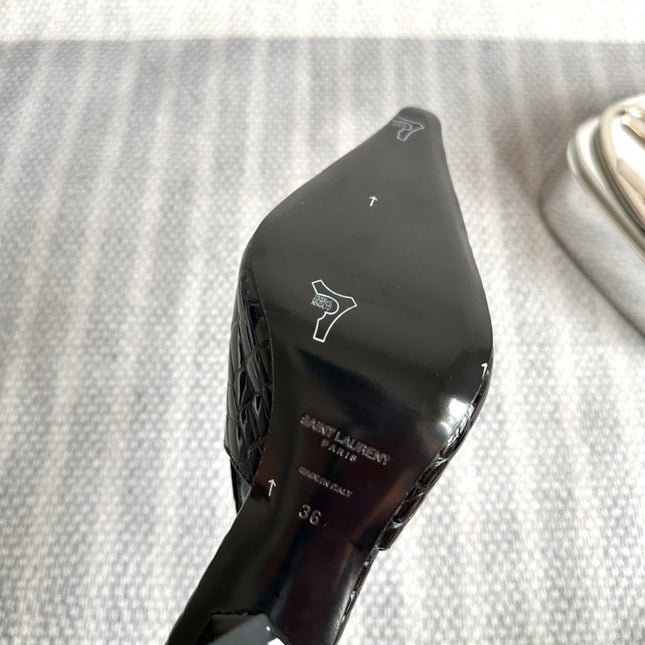 LEE SLINGBACK PUMPS 105 IN BLACK PATENT LEATHER GOLD HEEL