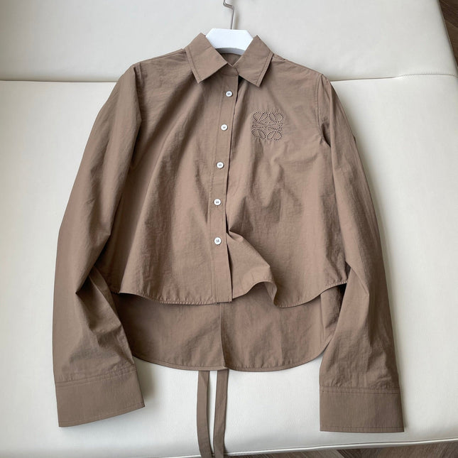 Loewe Hollow Embroidered Shirt Brown Polyester Fiber