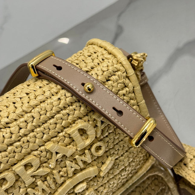 WOVEN SMALL FLAP BAG 16 IN BEIGE RAFFIA GOLD HARDWARE