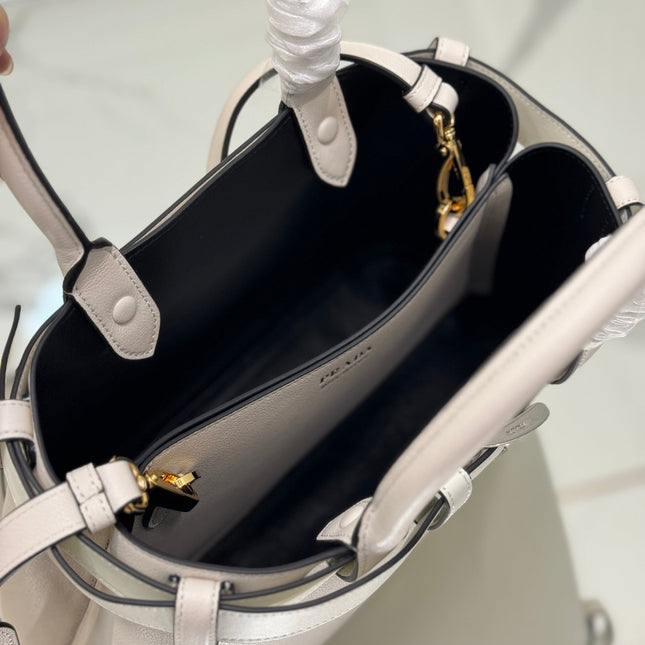 TOTE BAG WITH BELT 32 IN WHITE IMPORTED CALFSKIN