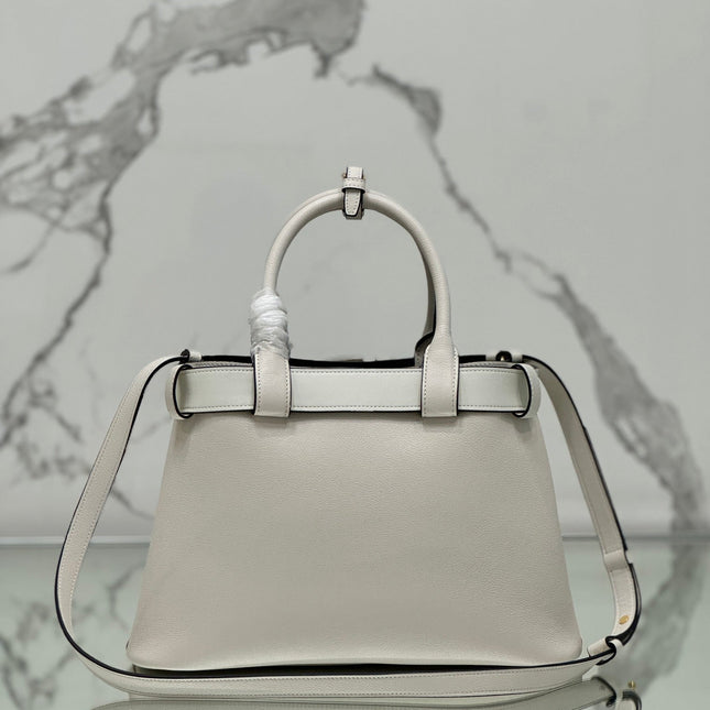 TOTE BAG WITH BELT 32 IN WHITE IMPORTED CALFSKIN