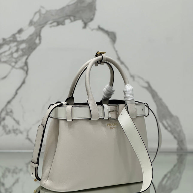 TOTE BAG WITH BELT 32 IN WHITE IMPORTED CALFSKIN
