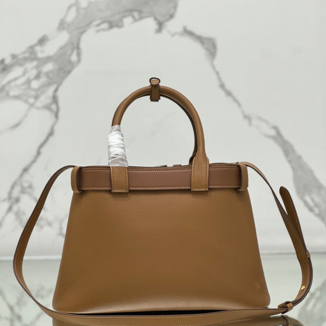TOTE BAG WITH BELT 32 IN CIDER BROWN IMPORTED CALFSKIN