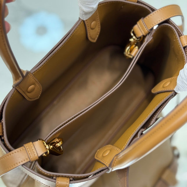 TOTE BAG WITH BELT 32 IN CIDER BROWN IMPORTED CALFSKIN