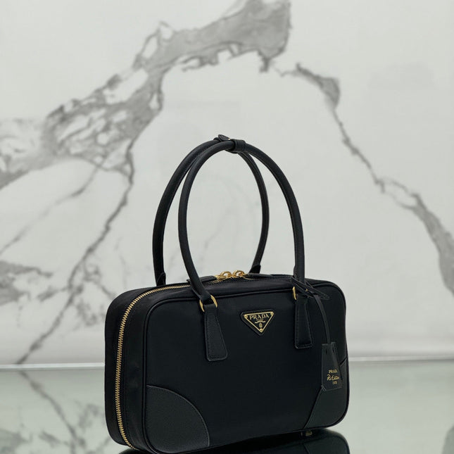 MEDIUM TOP HANDLE BAG 30 IN BLACK NYLON AND CALFSKIN TRIM