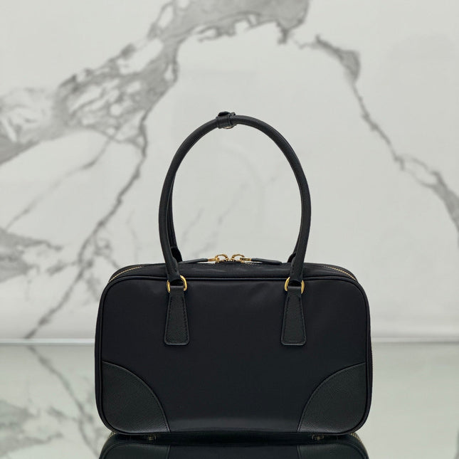 MEDIUM TOP HANDLE BAG 30 IN BLACK NYLON AND CALFSKIN TRIM