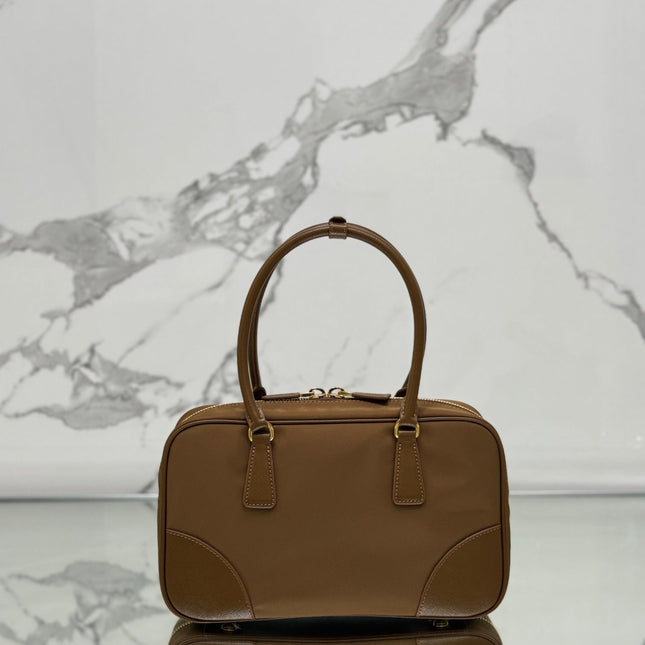 MEDIUM TOP HANDLE BAG 30 IN CHERRY WOOD NYLON AND CALFSKIN TRIM