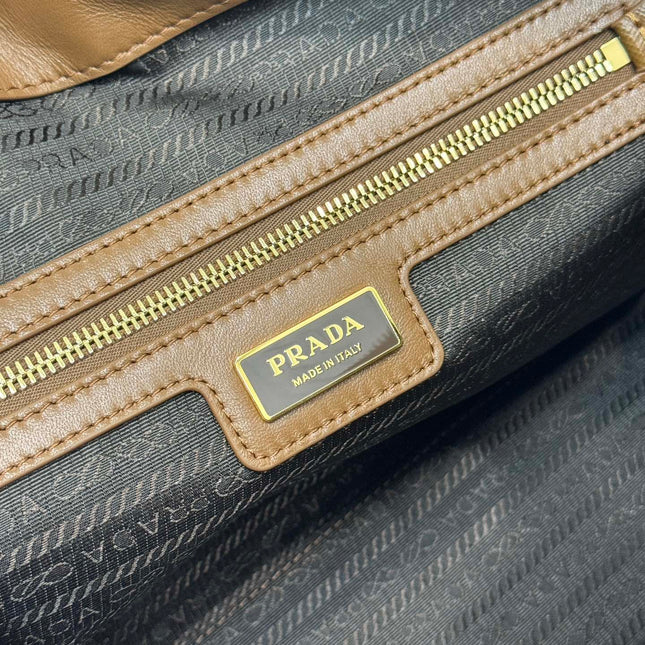 LARGE TOP HANDLE BAG 35 IN CHERRY WOOD NYLON AND CALFSKIN TRIM