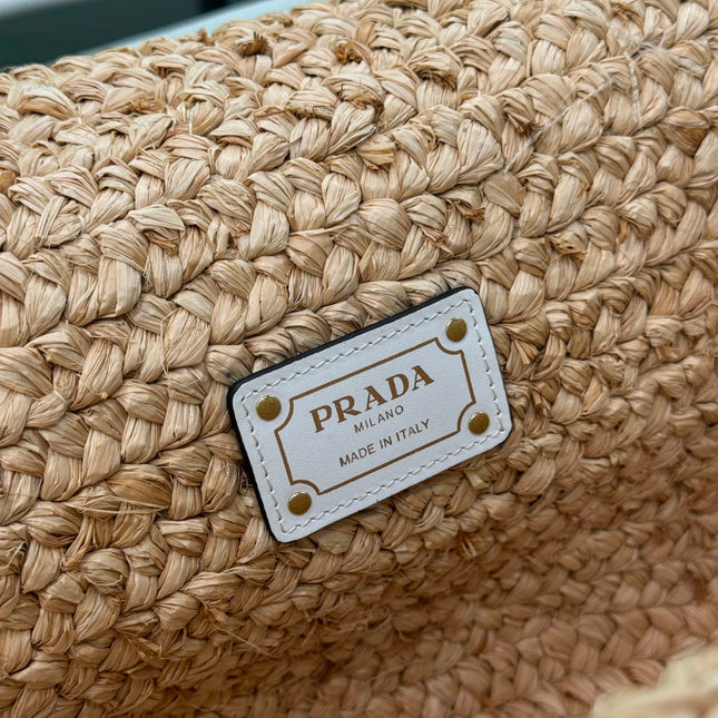 LARGE TOTE BAG 56 IN BEIGE RAFFIA GRASS AND WHITE CALFSKIN TRIM