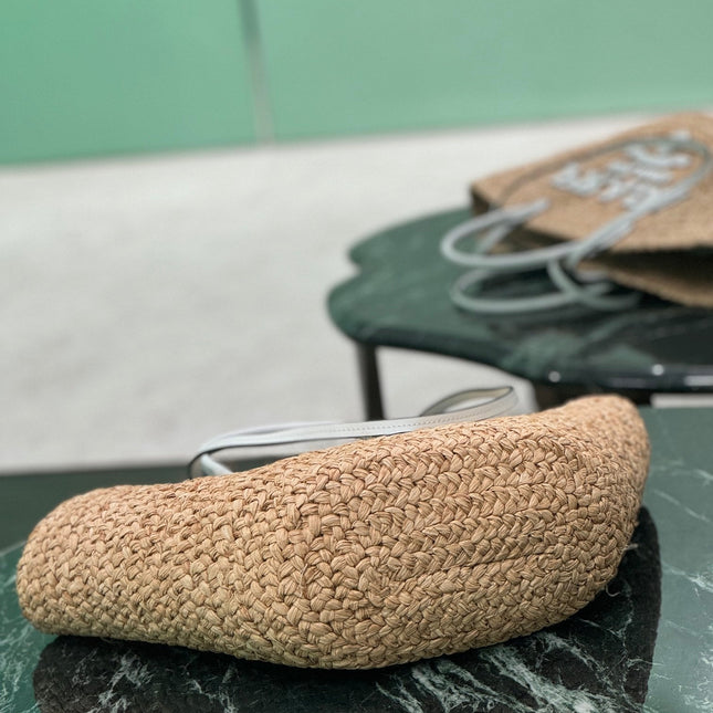 LARGE TOTE BAG 56 IN BEIGE RAFFIA GRASS AND WHITE CALFSKIN TRIM