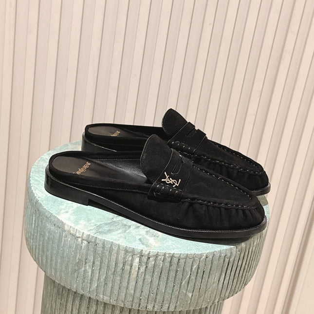YSL 25S LOAFER MULE IN BLACK SUEDE
