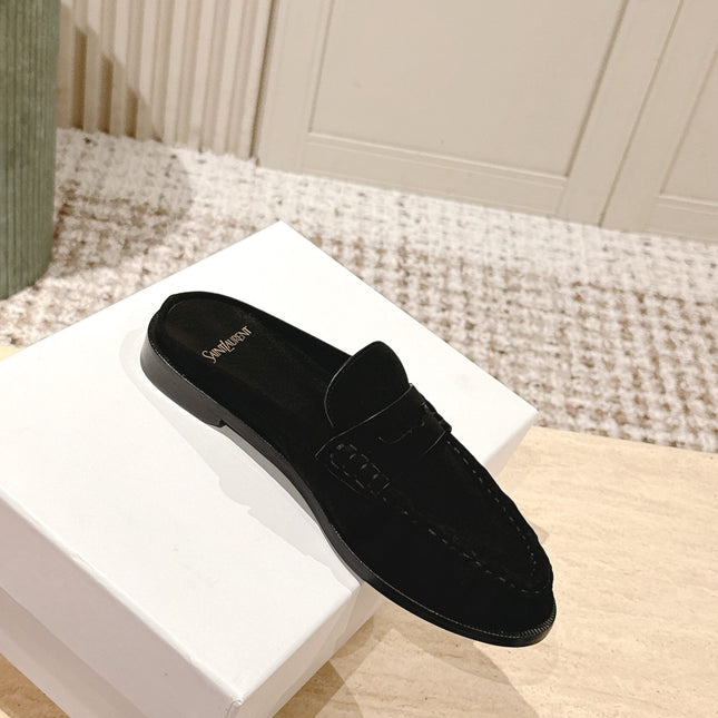YSL 25S LOAFER MULE IN BLACK SUEDE