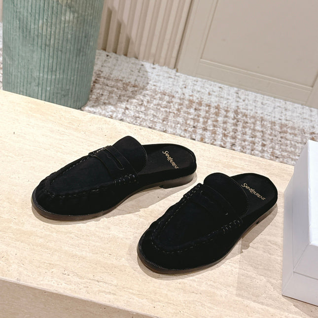 YSL 25S LOAFER MULE IN BLACK SUEDE