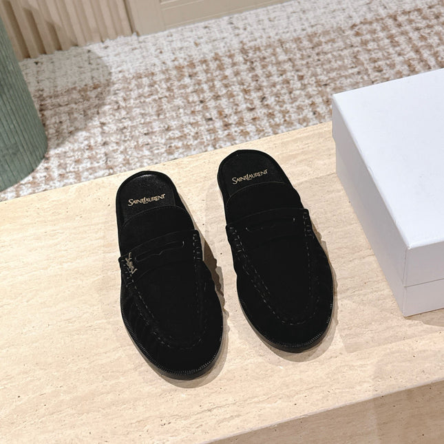 YSL 25S LOAFER MULE IN BLACK SUEDE
