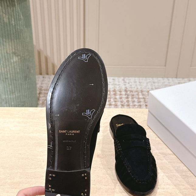 YSL 25S LOAFER MULE IN BLACK SUEDE