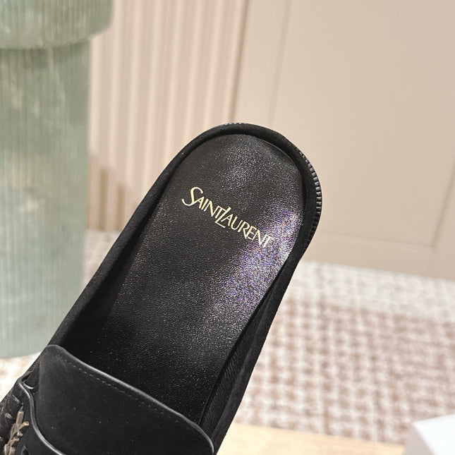 YSL 25S LOAFER MULE IN BLACK SUEDE