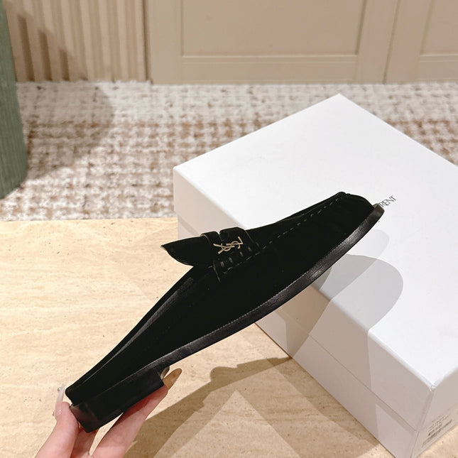 YSL 25S LOAFER MULE IN BLACK SUEDE
