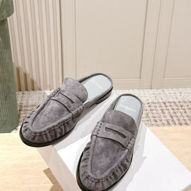 YSL 25S LOAFER MULE IN GRAY SUEDE