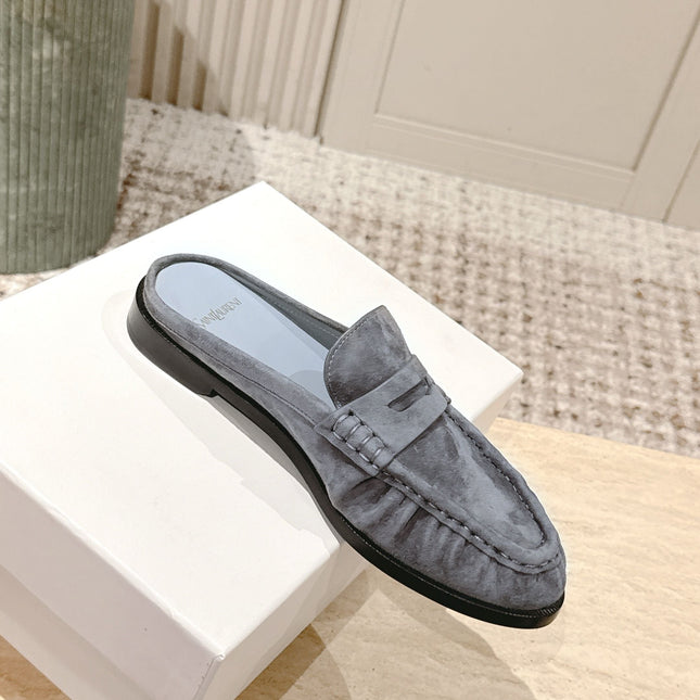 YSL 25S LOAFER MULE IN GRAY SUEDE