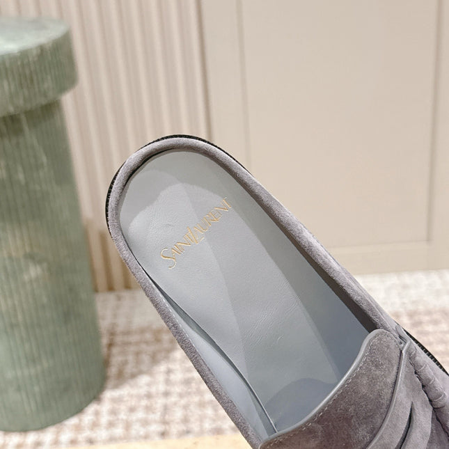 YSL 25S LOAFER MULE IN GRAY SUEDE