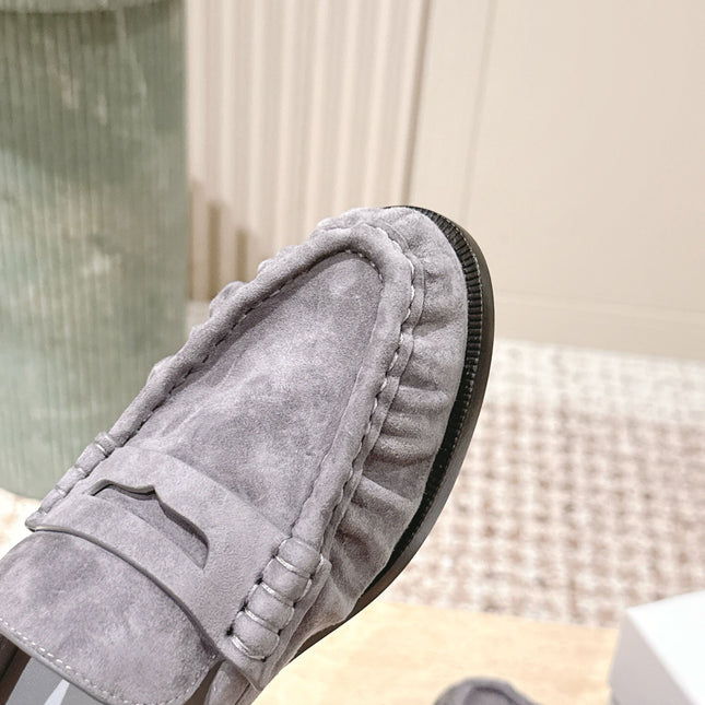 YSL 25S LOAFER MULE IN GRAY SUEDE