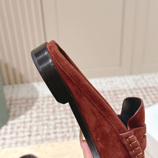 YSL 25S LOAFER MULE IN DARK BRICK RED SUEDE